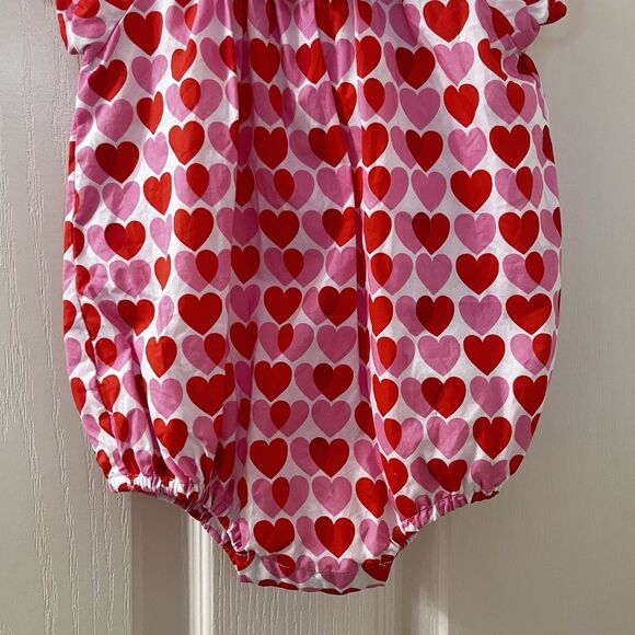 Jacadi Paris Scallop Collar Pink Red Heart Bubble Romper Girls Size 6 Months - Picture 3 of 9